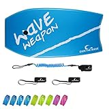 Own the Wave 37 Inch Body Board for Adults and Kids - HDPE Slick Bottom & EPS Core - Light Weight Bodyboard Perfect for Surfing - Comes with Coiled Leash and Swim Fin Tethers (Blue & White)