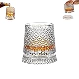 Whisky Gläser, 360° Drehbare Whiskey Gläser mit Stabilem Entkoppeltem Sockel, 260 ml Kristallgläser mit 3D-Reliefmuster für Rum Whisky Gin Cocktail, Barzubehör für Sammler und Gastgeber (B x 1)