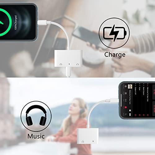 LXJADAP 3.5mm Headphone Jack Adapter, 3 in 1 Light-ning to Dual 3.5mm Jack Aux Audio Splitter, with Charging Splitter, for Phone 13/12/11/X/8/8plus/7/7plus, Pad / Pod, Support iOS 15