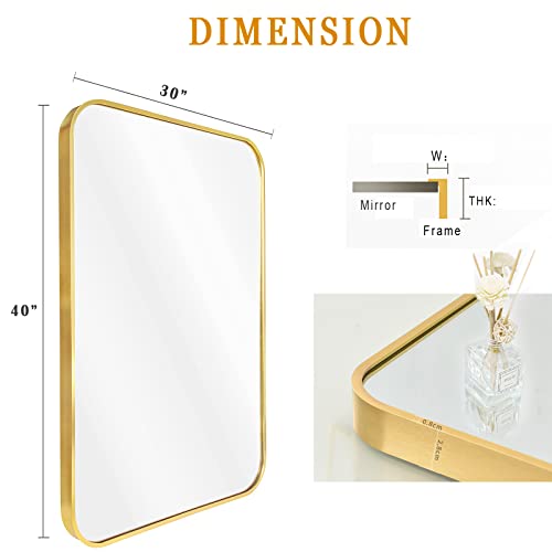 Meetdh Gold Mirror 30X40, Metal Bathroom Mirror 30 X 40 Inch, Rectangle Wall Mounted Mirror, Large Vanity Mirror, Wall Mirror For Bedroom, Entray, Living Room #TOP5