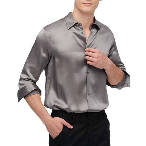 Image of Men's Luxury Satin Shirt Slim Fit|Men's Slim Fit Satin Shirt - Shiny, Soft|Men's Satin Shirt - Luxury Silky Nightclub & Event Wear|Silk Satin Shirt for Men - Lightweight, Shiny, and Comfortable