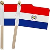 TSMD Paraguay Stick Flag Paraguayan Small Mini Hand Held Flags,5x8 Inch,12 Pack
