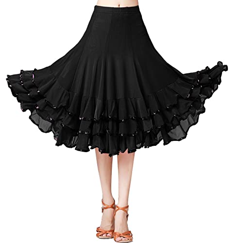 Jupe de performance en dentelle noire avec fluidité maximale pour danse de salon