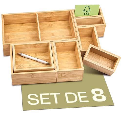 Praknu Organiseur de tiroir Bois de bambou durableFSC®️- 8 pièces - Pour la cuisine, la salle de bain et le bureau