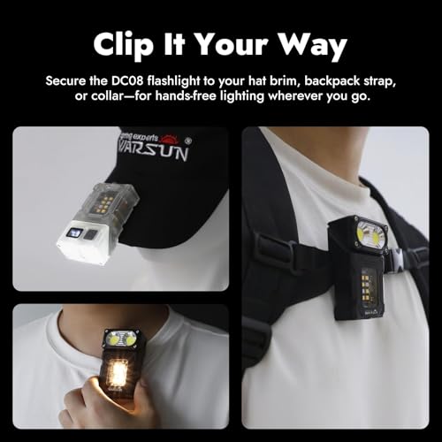 Image of WARSUN DC08 Swivial LED Flashlight Rechargeable, 800 Lumens Mini Work Lihgt, Small EDC Flashlight Clip On with Back Clip, Magnetic Flashlight, for Emergency, Walk Dog, Working, Hiking, Camping