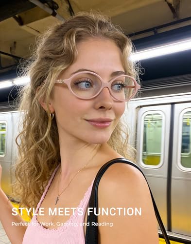 Image of Slocyclub Oval Blue Light Blocking Glasses for Women Men Retro Eyeglasses | Filters harmful blue light, reduces eye strain, Vintage oval frame, Lightweight for daily wear