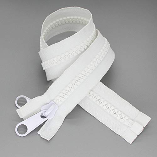 Leekayer 1PCS #10 84 Inch Heavy Duty Zippers for Sewing Separating Large Plastic Zippers White Tape with Double Pull Tab Slider, Sleeping Bag, Boat, Canvas, Cover, Trampoline, Dog Bed,Tent 213cm