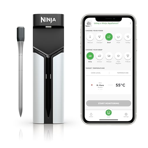 Ninja ProChef Kabelloser Temperaturfühler/Bratenthermometer, Kochen/Grillen/Air Fry, 50m Bluetooth-Reichweite, 30h Batterielaufzeit, App-Verbunden, Hitzebeständig, Wasserdicht, WP100EU Ninja ProChef Kabelloser Temperaturfühler/Bratenthermometer, Kochen/Grillen/Air Fry, 50m Bluetooth-Reichweite, 30h Batterielaufzeit, App-Verbunden, Hitzebeständig, Wasserdicht, WP100EU
