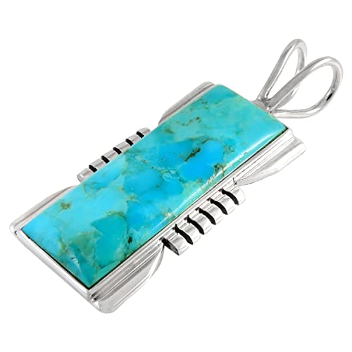 Turquoise Pendant Necklace Sterling Silver 925 (Sterling Silver Pendant with 20" Stainless Chain)2