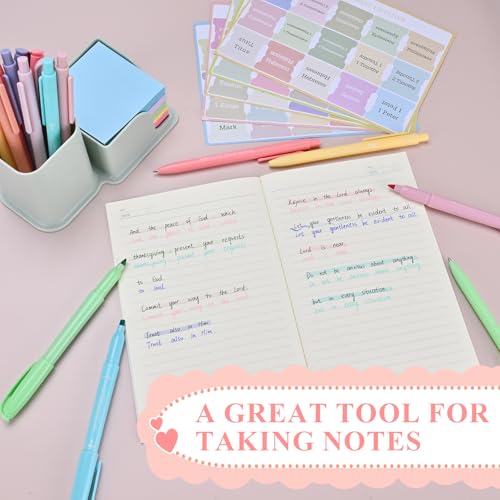7-ackz Bible Highlighters Assorted Colors and Gel Pens Set, 8 Pastel Highlighter Markers 8 Colored Ink Gel Pens, 75 Tabs, No Bleed, Quickly Dry for Bible Study, Motivational Gift for Christians