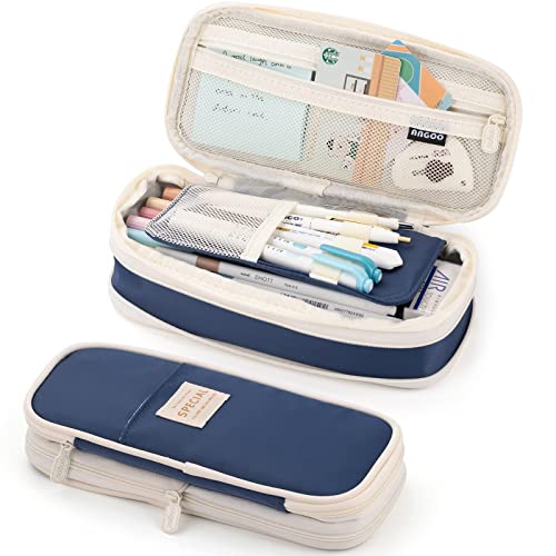 Image of Niwlix Large Capacity Pencil Pouch Box for Girls & Boys Aesthetic Stationery Pouch for School Kids College Students, Pouches for School Girls (NavyBlue)