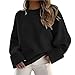 Women's 2023 Fall Waffle Knit Batwing Long Sleeve Cardigan Loose Open Front Sweater Coat Black