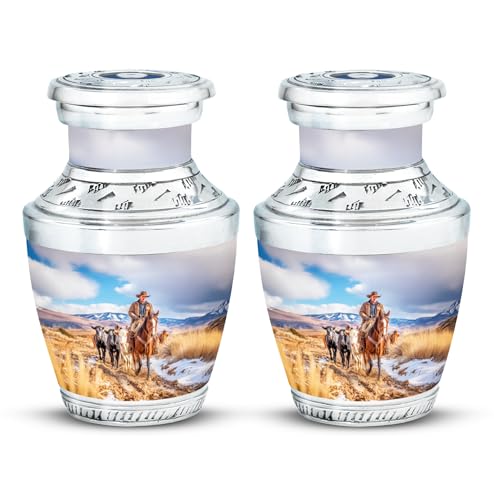 Image of Cowboys Urn Mini Urn for Male & Female 3 Inch 2 Qty | Cremation Urns for Men & Women Memorial Human Ash