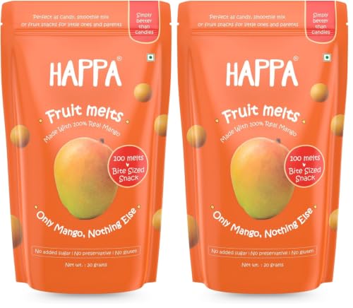 Image of Happa Mango Melts | 100% Fruit Candy for Babies, Kids & Adults | Single-Ingredient | No Added Sugar, No Colours, No Artificial Flavours | Melt-in-the-Mouth Snack | 8 Months+ | 20g (Pack of 2)