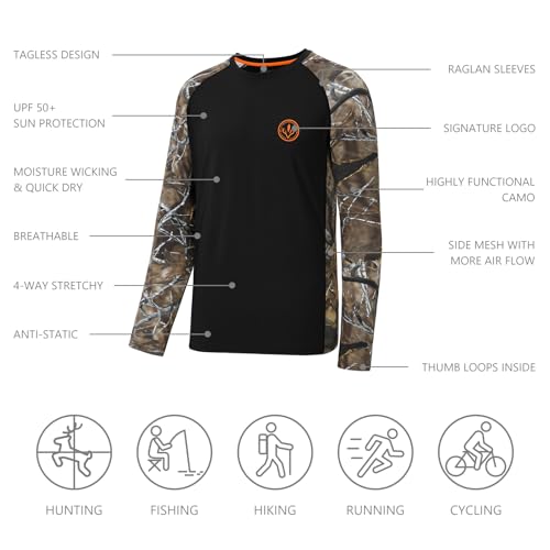 Bassdash Men’S Lightweight Camo Hunting Shirt Upf 50+ Sun Protection Long Sleeve Hiking Fishing Performance Tee Mesh Panels thumb #4