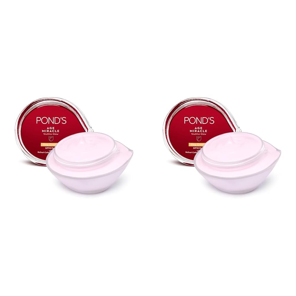 Pond's Age Miracle Youthful Glow Day Cream with SPF 15 PA++, Anti-Ageing Cream, With 10% Retinol-Collagen B3 Complex, Reduce Fine Lines & Combat Sagging Skin, 50g (Pack of 2)
