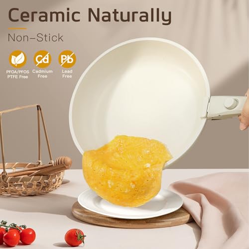 Image of GiPP Ceramic Pots and Pans Set Non Stick, Nonstick Detachable Handle Cookware Sets, Healthy Non Toxic PFAS PFOA & PTFE Free, Dishwasher &Oven Safe, Induction Kitchen Pot and Pan
