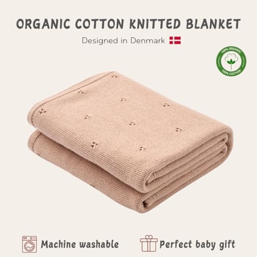 Image of 100% Organic Cotton Knit Receiving Baby Blanket for Newborns - Soft, Breathable Blanket for Crib & Stroller - Nursery Gift (Blush)