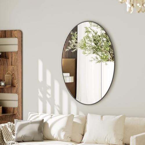 Image of Koonmi Black Oval Bathroom Mirror, 26 inchx37 inch Oval Mirror for Wall
