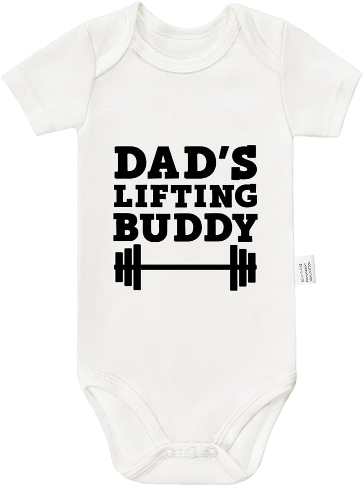 Dad’s Lifting Buddy Bodysuits, Cute Toddler Boy Girl Newborn Cotton Romper Short Sleeve Jumpsuit Outfits 0-24 Months