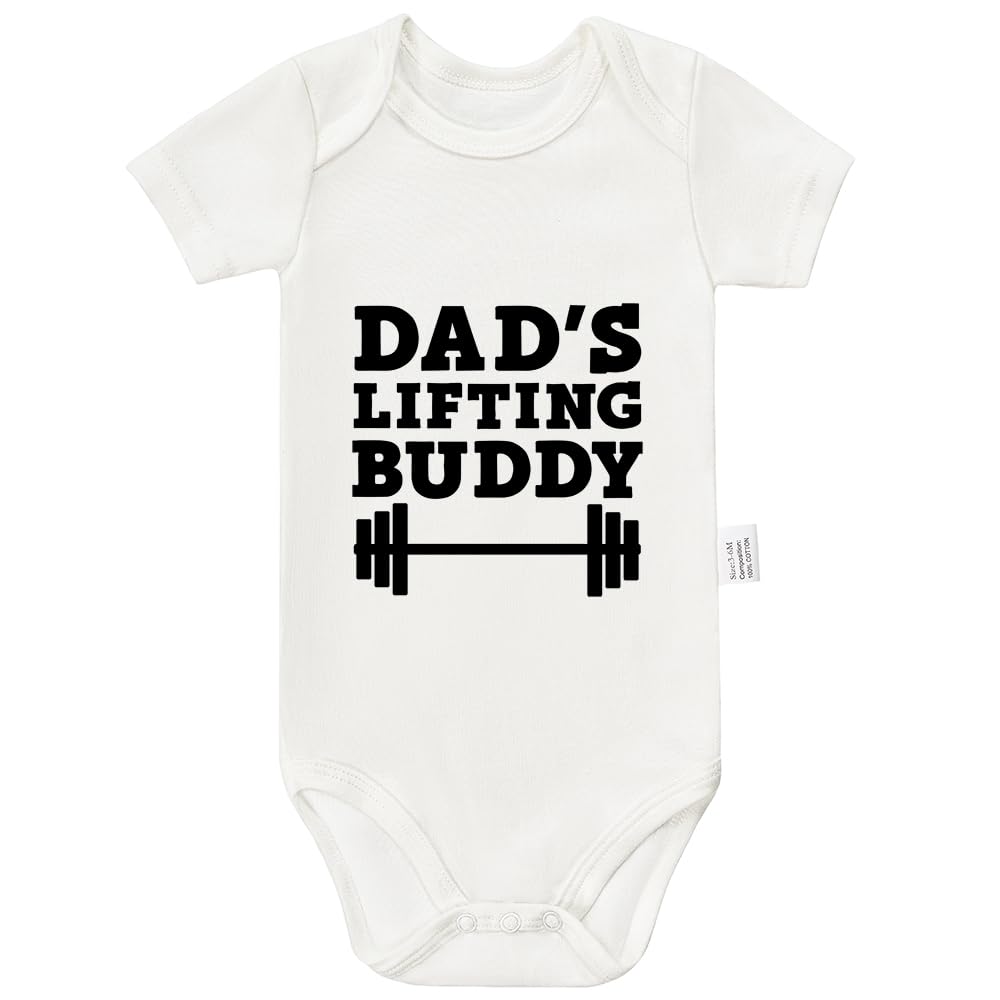 Eorjuek Dad’s Lifting Buddy Bodysuits, Cute Toddler Boy Girl Newborn Cotton Romper Short Sleeve Jumpsuit Outfits 0-24 Months