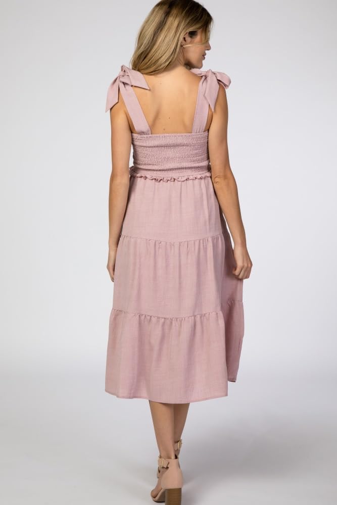PinkBlush Bow Strap Tiered Maternity Midi Dress