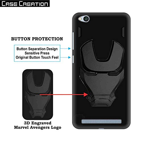 Image of COVERLY Official 3D Touch Feel Trending Marvel Avengers Logo Mask Soft Rugged Grip Iron Man Super Power Cartoon Movie Engraved Silicone Matte Back Cover for Xiaomi Redmi 5A - Black