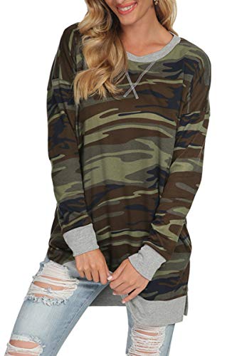 Image of levaca Women's Fall Long Sleeve Side Split Loose Blouses Casual Pullover Tunic Tops
