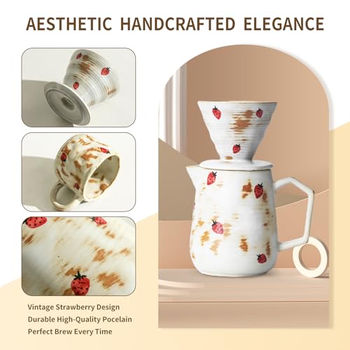 Handcrafted Strawberry Pattern Pour Over Coffee Maker Set (20oz)