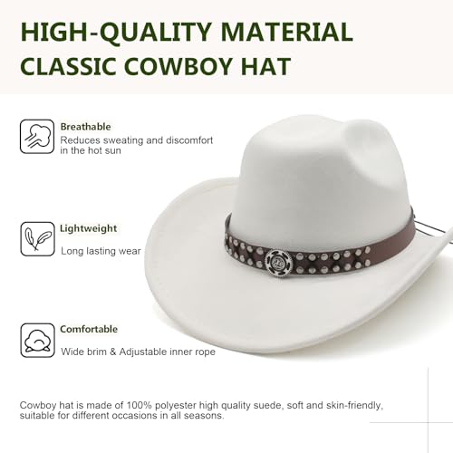 Image of Cowboy Hat for Women Men Wide Brim Western Cowgirl Hat Roll up Brim with Belt Buckle Classic Suede Country Cowboy Hat
