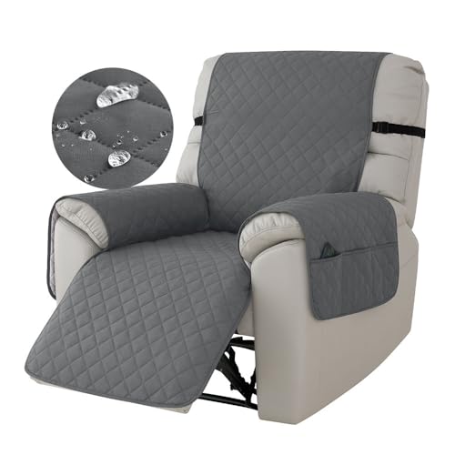 Highdi Liegesofa Sesselbezug, Gesteppt Sesselschoner mit Taschen, Anti-Flecken Liegestuhlbezug, Relaxsessel Sesselauflage Relax, Sesselbezüge wasserdichte für Hunde Haustiere (grau)