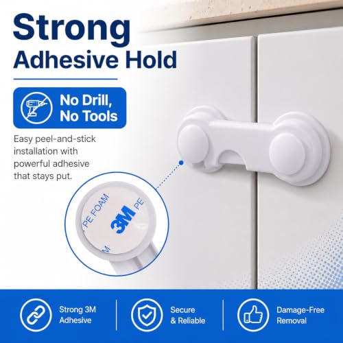 Image of MAPPERZ Cabinet Door Locks for Baby Safety Proofing, Door Locks with Adhesive, for Drawer Cupboards Fridge Oven Closet & Pantry, Childproof Door Latch for Protecting Kids Toddler and Infant, Pack Of 5