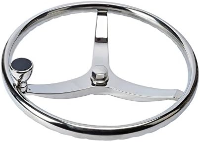Amarine Made Stainless Steel Boat Steering Wheel 3 Spoke 13-1/2" Dia, with 5/8" -18 Nut and Turning Knob for Seastar and Verado
