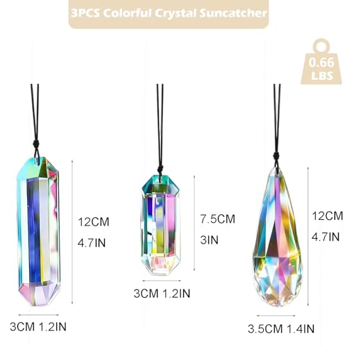 3Pcs Crystal Suncatchers for Window Hanging,Sun Catcher Crystals with Glass Prism, Rainbow Maker for Indoor Outdoor Windows, Room, Garden Fantasy Aesthetic Home Decor (ABColor 3Pcs) — view 2