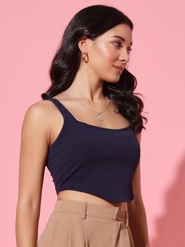 Image of Trend Arrest.ed Women's Stretchable Corset Style Crop Top | Square Neck Sleeveless Zipper Back Body-Hugging Fit | Casual