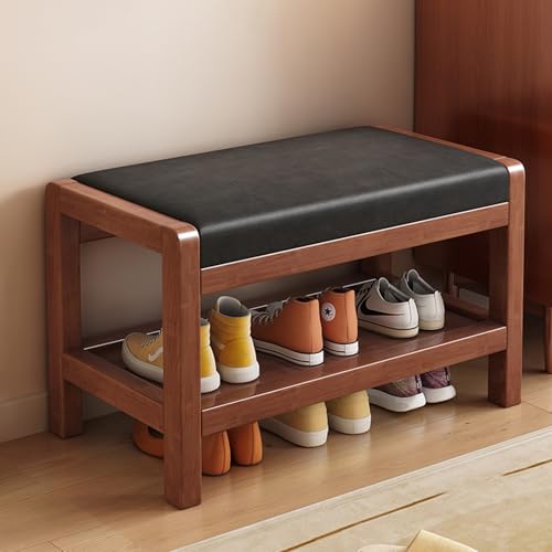 GYEQXKT Shoe Bench with Cushioned Seat, Solid Wood Shoe Rack, 2-Tier Storage for Entryway, Foyer, Hallway, Bedroom