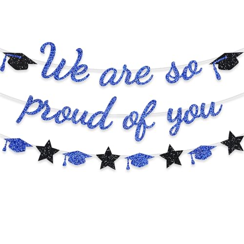 Image of We Are So Proud Of You Banner Graduation Party Decorations Glitter Congratulations Class Grad Ideas Blue