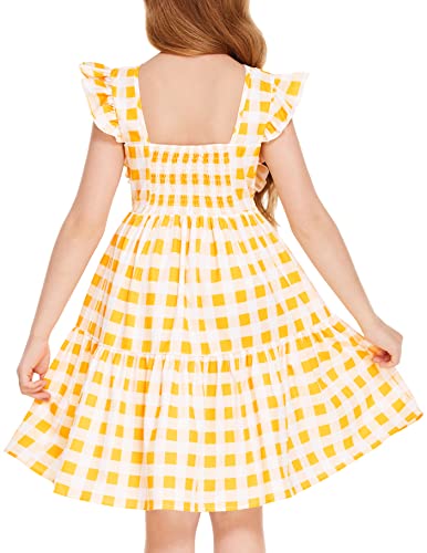 Flypigs Girls Flutter Sleeve Swing Dress Kids A-Line Plaid Party Dress With Elastic Back For Girls 10-11 Years #TOP20