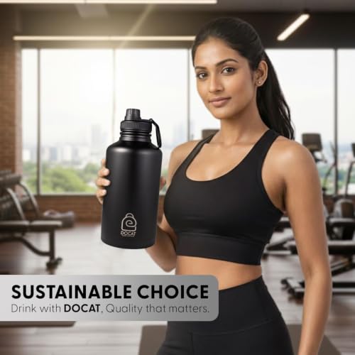 Image of DOCAT Water Bottle 2 Litre, Stainless Steel Sipper Water Bottle, Leak Proof Lid, Rust Proof, 24 Hours Hot and Cold Thermosteel Vacuum Insulated Water Bottle for Travel, Home, Gym, Office