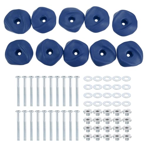PATIKIL Rock Climbing Holds, 10 Pcs Climbing Rock Wall Grips Play Set Climber Attachments with Single Holes for Playground Accessories Indoor Outdoor Tree Training, Blue-A