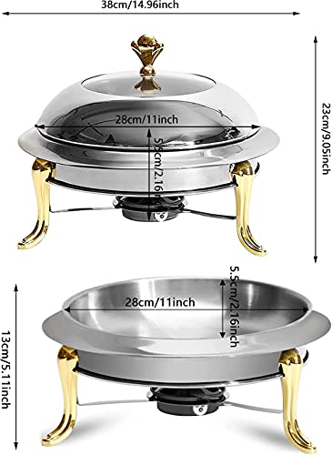 Conjunto de 2 pratos redondos de aço inoxidável com tampa visível e suporte de combustível para rest