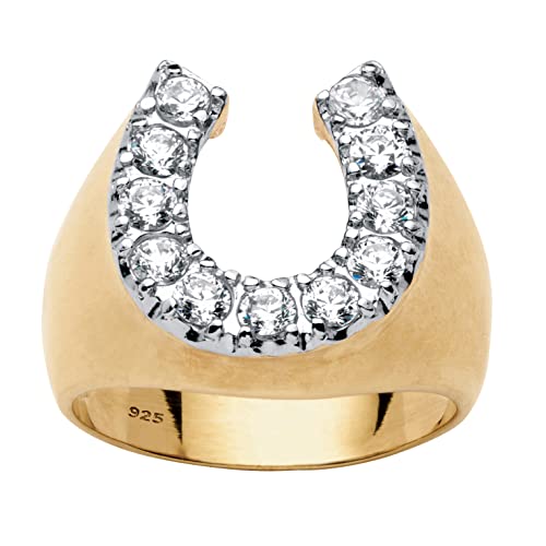 PalmBeach Men's Yellow Gold-plated Sterling Silver Round Cubic Zirconia Horseshoe Ring Sizes 7-16