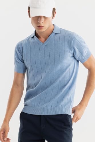 Image of SNITCH Men T-Shirts | Slim Fit Polo Collar Half Sleeve | Textured Self-Design Cotton Fabric | Breathable & Casual Wear