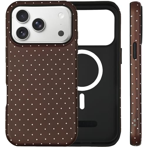 SenRiCase for iPhone 17 Pro Max Case Cute Polka Dot Phone Case Compatible with MagSafe, Dual-Layer Shock Protection (Hard PC + Silicone) - Aesthetic Protective Phone Cover for Women Girls, Brown