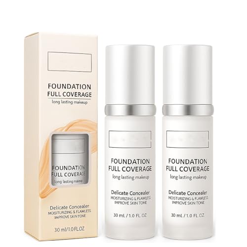 Colour Changing Foundation for Mature & Aging Skin 2PCS Natural Moisturizing Liquid Foundation Flawless Colour Changing Warm Skin Tone Foundation Long Lasting Waterproof Concealer Makeup Base