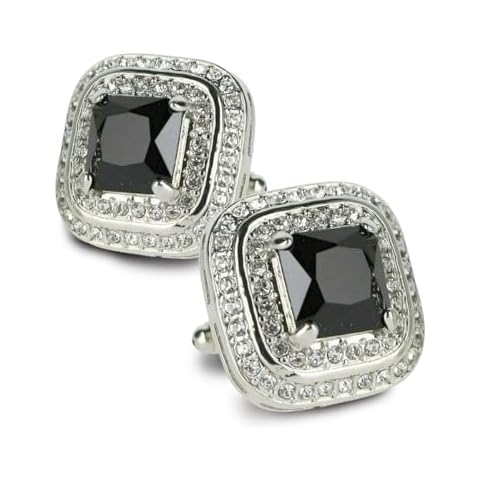 Square Colored Crystal Double Diamond Set Cuff Links – Suit Cufflinks (Black/Silver, CL-7501) Cover