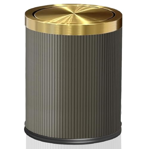 Image of 4 Gallon / 15L Trash Can Bathroom with Swing Lid, Grey Gold Garbage Can, Leather Modern, Large Office Waste Basket, for Bedroom, Kitchen, Powder Room, Hotel, Business(15L Grey)