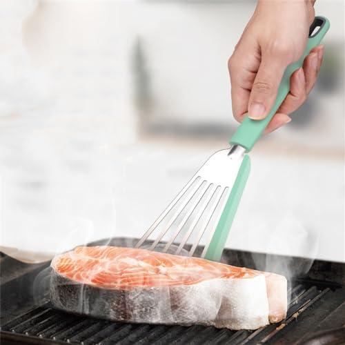 Silicone Slotted Turner Fish Slice Spatula for Home Cooking – Ergonomic Frying Tool (Green) - Image 4