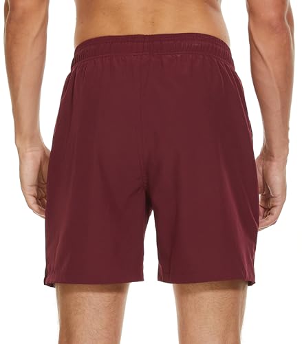 Image of Mens Swim Trunks Compression Liner No Mesh Swimming Trunks Men Swimwear Quick Dry Above Knee Zipper Pocket Swim Shorts