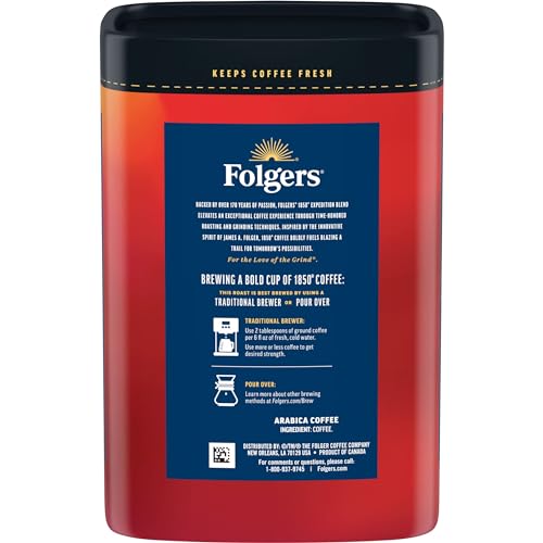 Folgers 1850 Expedition Blend Medium Roast Ground Coffee, 12 Ounce (Pack of 6)